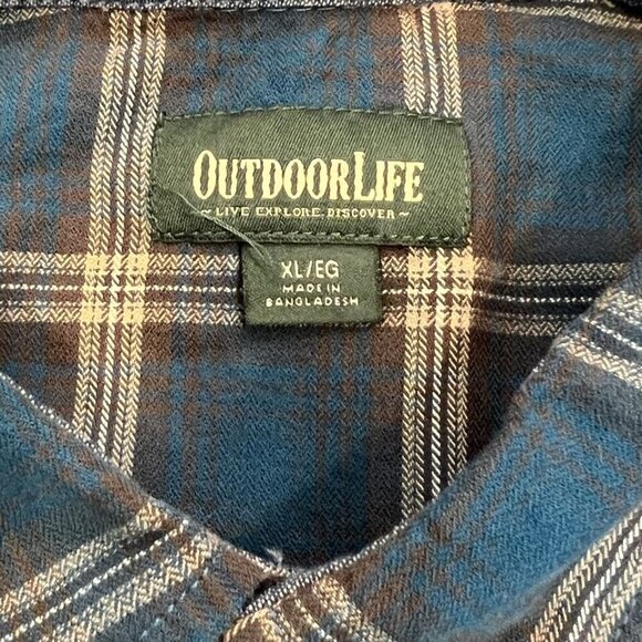 Outdoor Life Blue Western Plaid Button Up Long Sleeve Pearl Snap Buttons Size XL - Picture 9 of 15